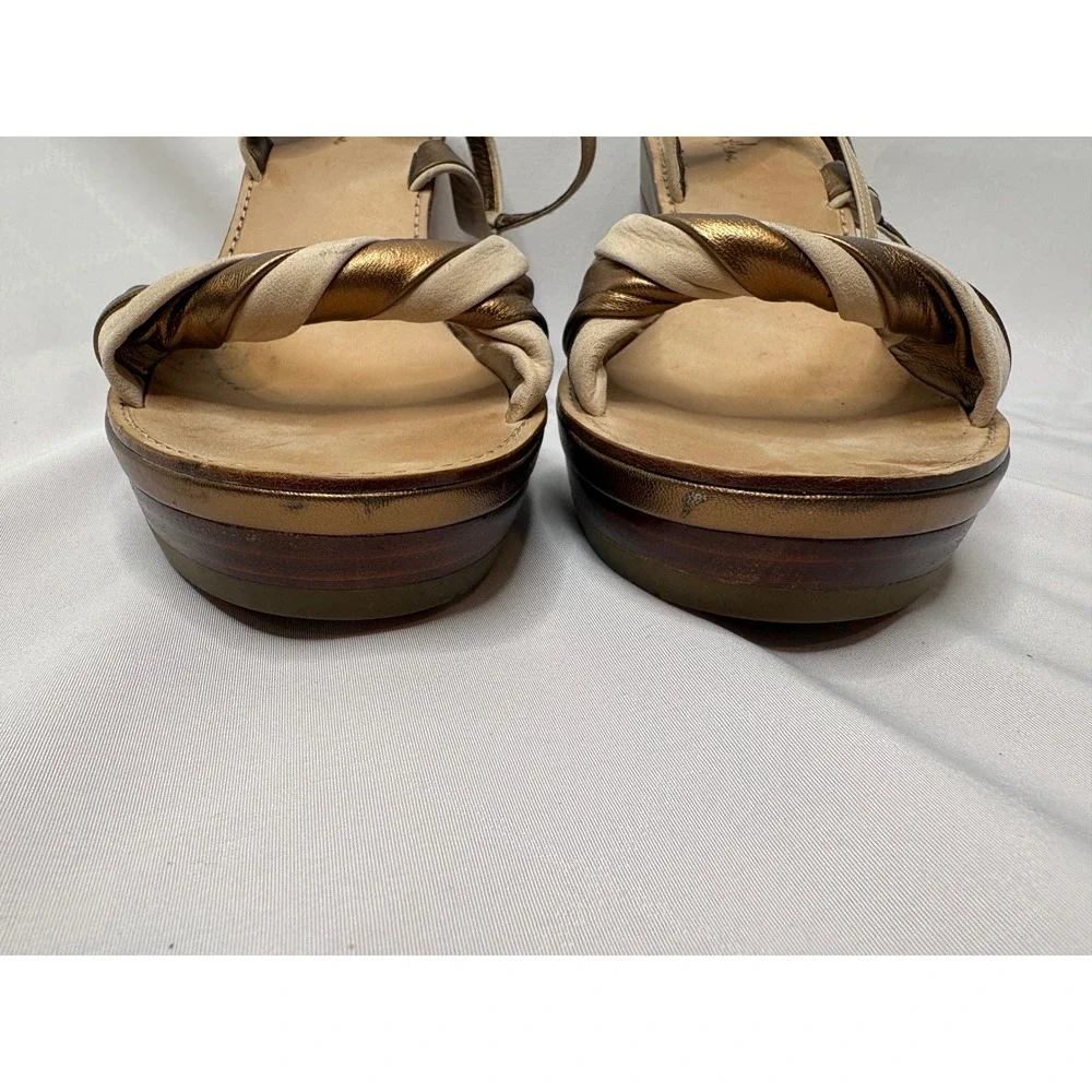 COLE HAAN Tan Bronze Metallic Nike Air Twisted‎ Strap Wedge Sandals Sz 10 Boho
